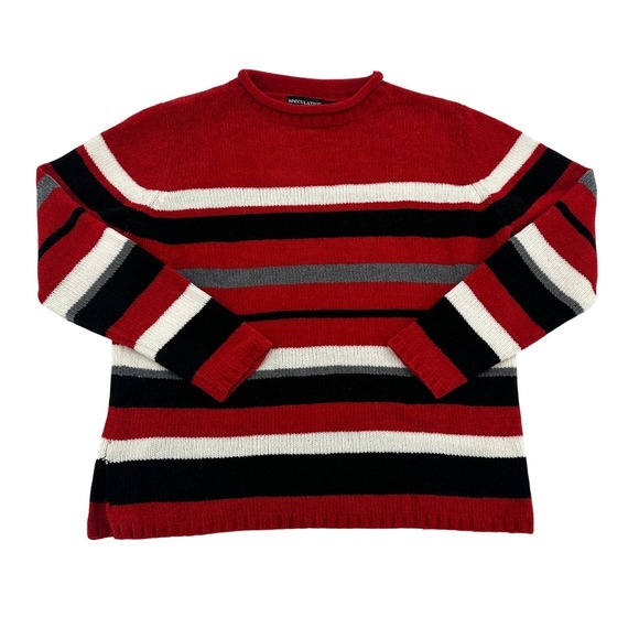 Speculation Sweaters - Speculation Women M Striped Crew Neck Sweater Cozy Red Black White Gray Casual